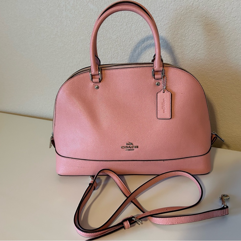 Coach Pink Leather Dome Satchel with Removable Strap and Top Handles